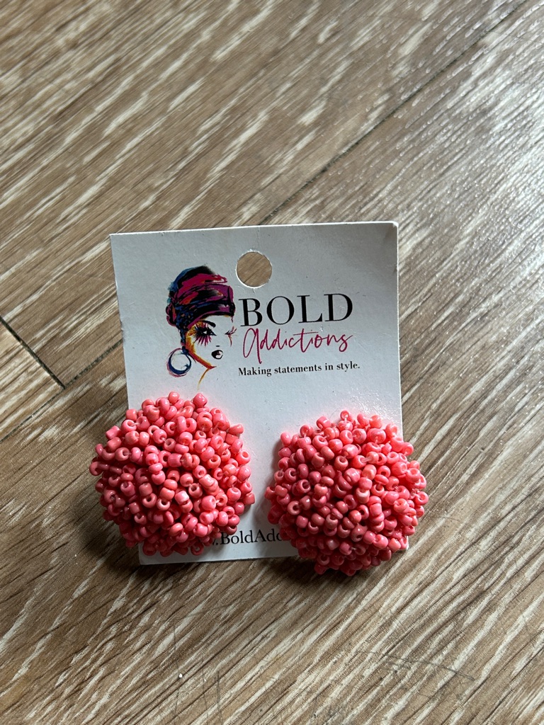 Addiction Coral Pink Beaded Ball Stud Earrings 8$
